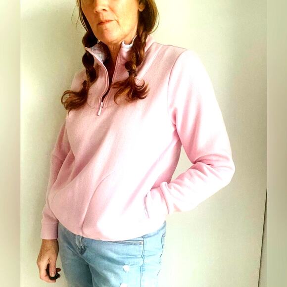 Vintage y2K Sweatshirt Pink Plaid Coastal Grannycore Pockets Coastal beachy Sz S - Picture 5 of 9